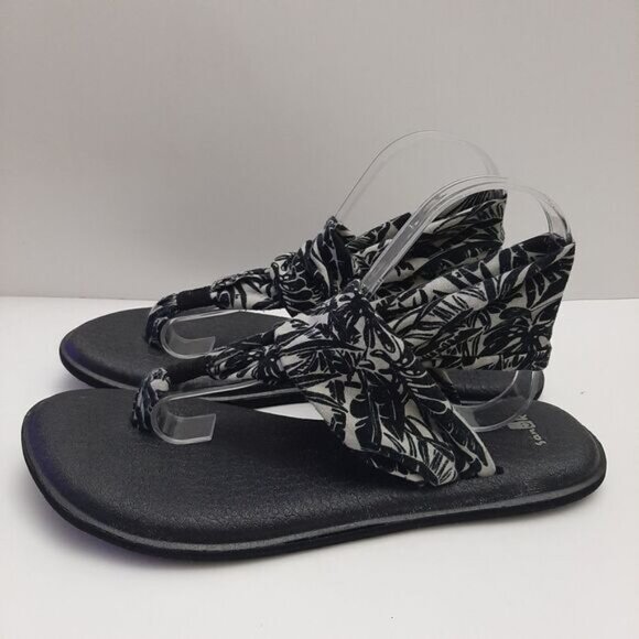 SANUK / Yoga Sling 2 Sandal Thong Black & White Tropical Print Sz 10 - Picture 8 of 14